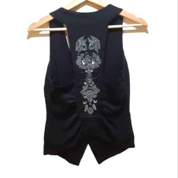 Guess Beaded Spine Black Jersey Vest - Picture 1 of 10